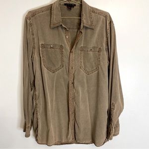 Tulliano 100% silk button down dress casual shirt mens taupe orange stitching